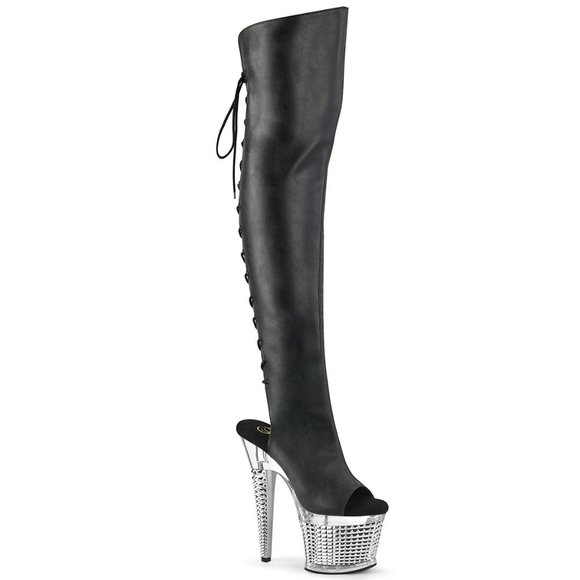 Pleaser Spectator 3019 Thigh High Boots BPU Chrome